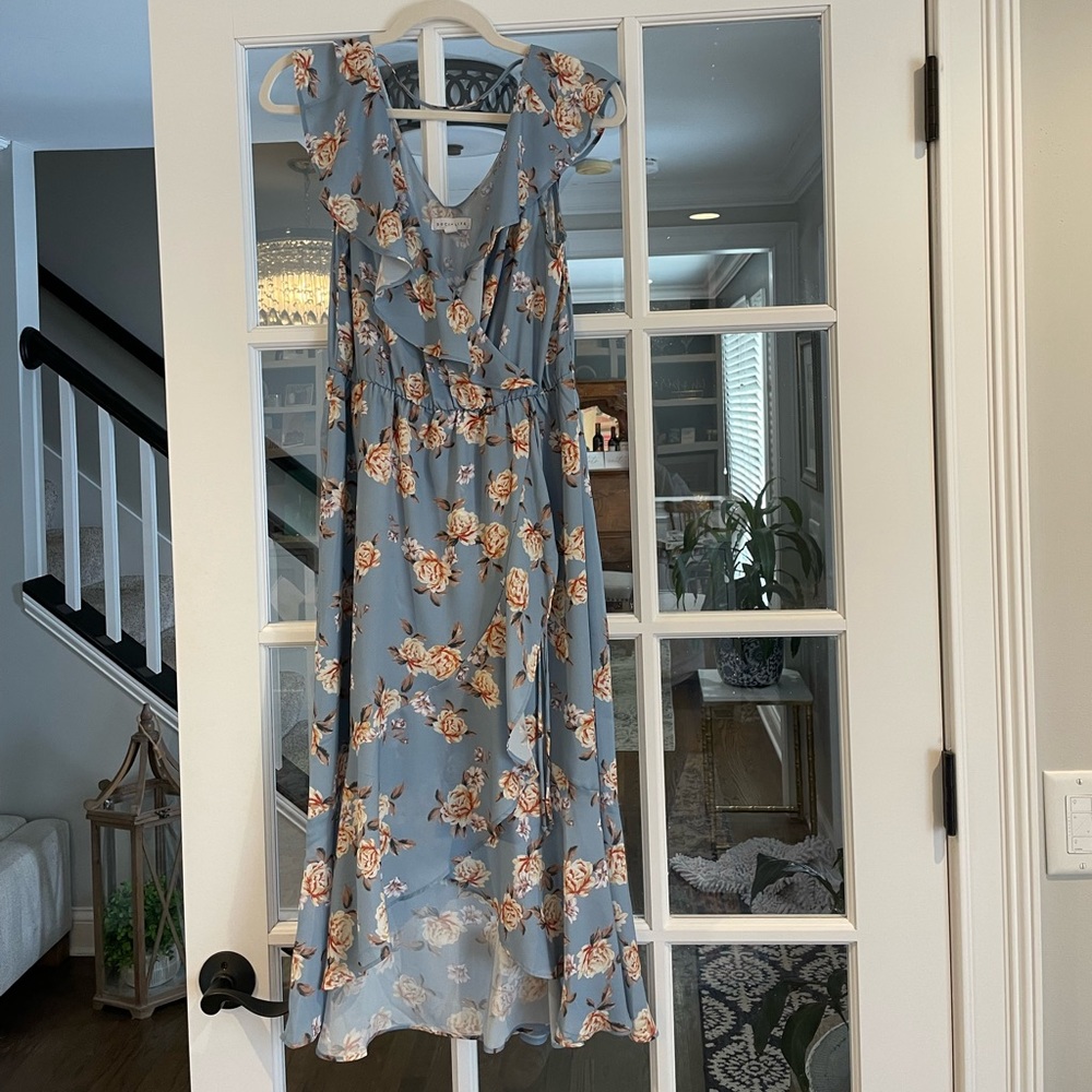 Floral ruffle trim wrap dress